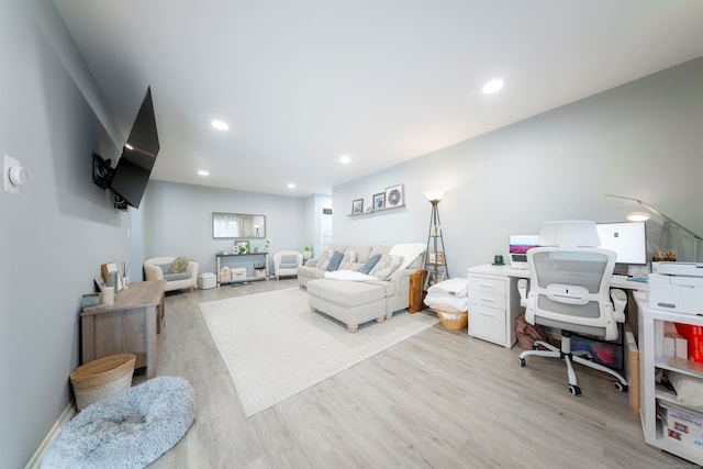 office area featuring recessed lighting and light wood-style floors