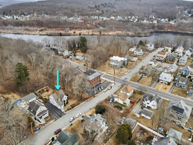 bird's eye view with a water view and a residential view