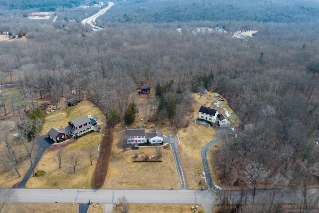 bird's eye view with a forest view and a rural view