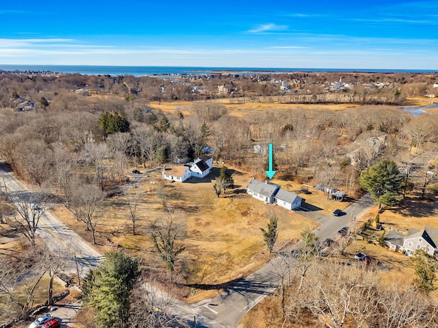 drone / aerial view featuring a view of trees