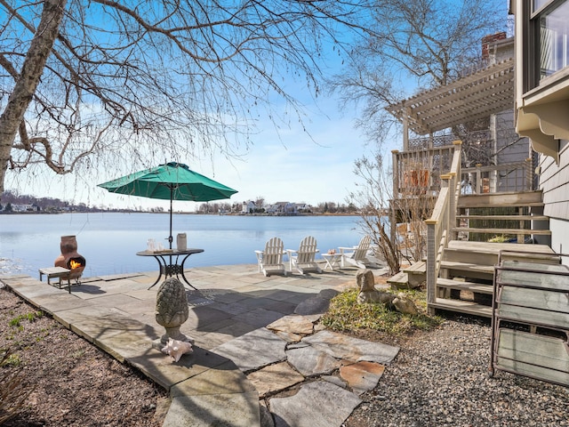 water view featuring stairs