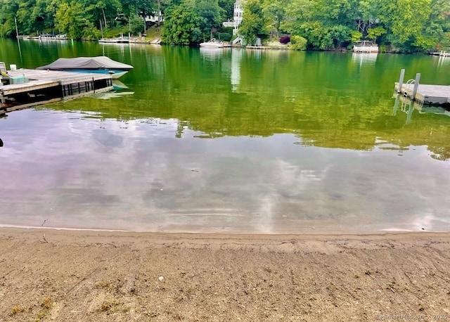 view of dock with a water view