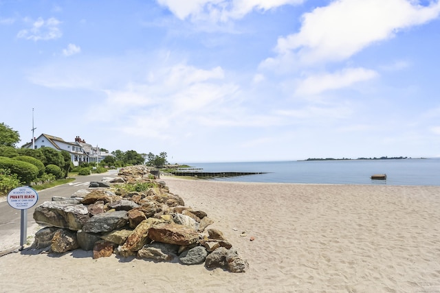 view of water feature featuring a beach view
