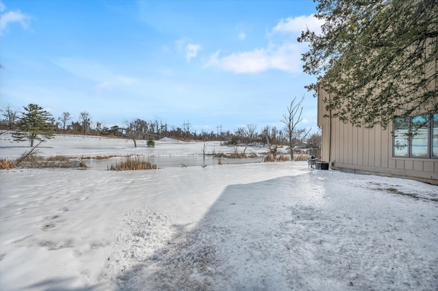 view of yard layered in snow