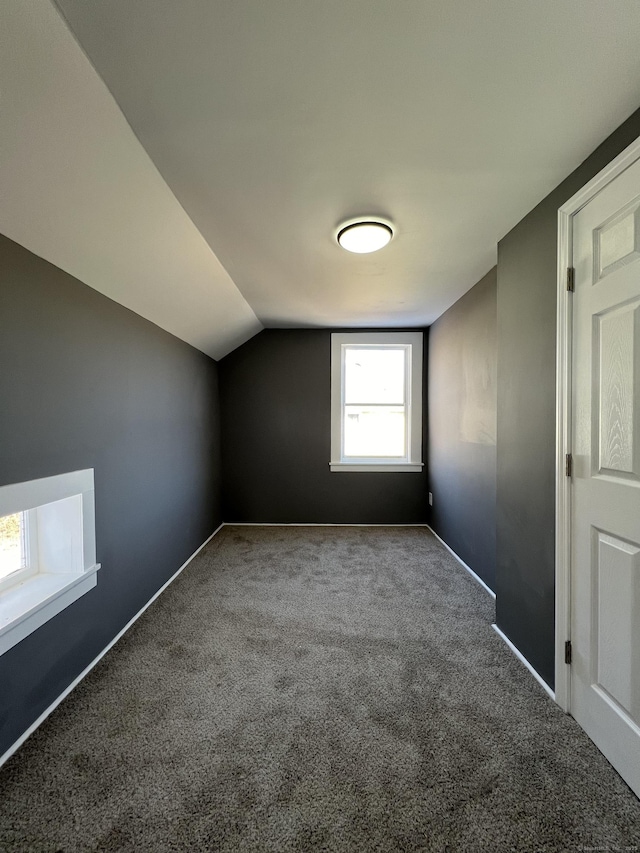 bonus room featuring carpet, baseboards, and vaulted ceiling