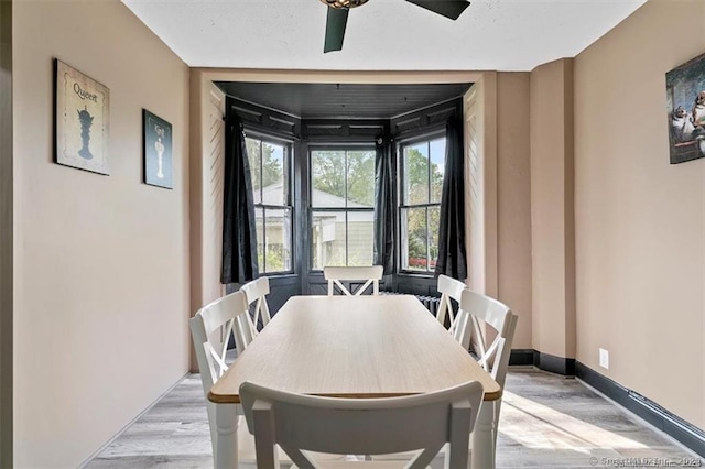 dining space with light wood-style floors and baseboards