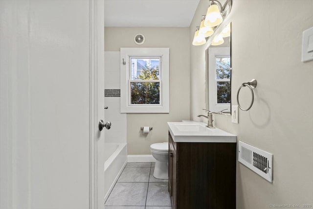 full bathroom with toilet, vanity, visible vents, and a healthy amount of sunlight