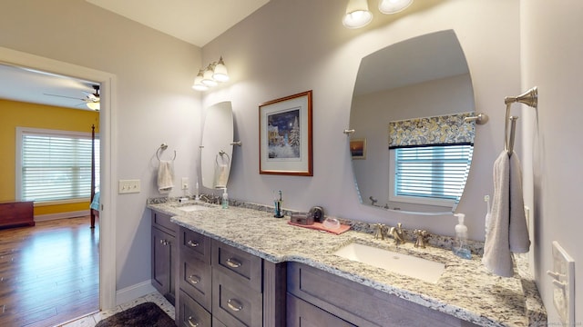 bathroom with double vanity, plenty of natural light, and a sink