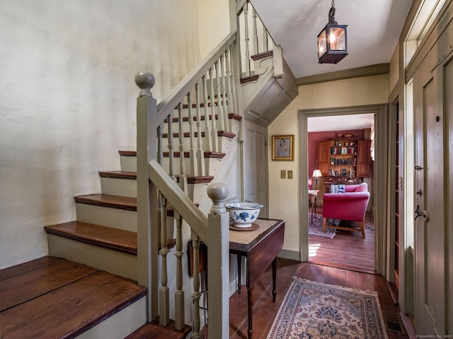 579 Taugwonk Rd, Stonington, CT 06378 - staircase featuring hardwood / wood-style floors