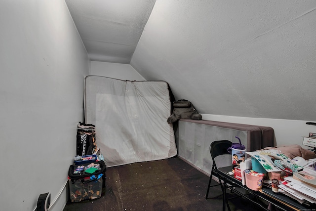 interior space with lofted ceiling and a textured ceiling