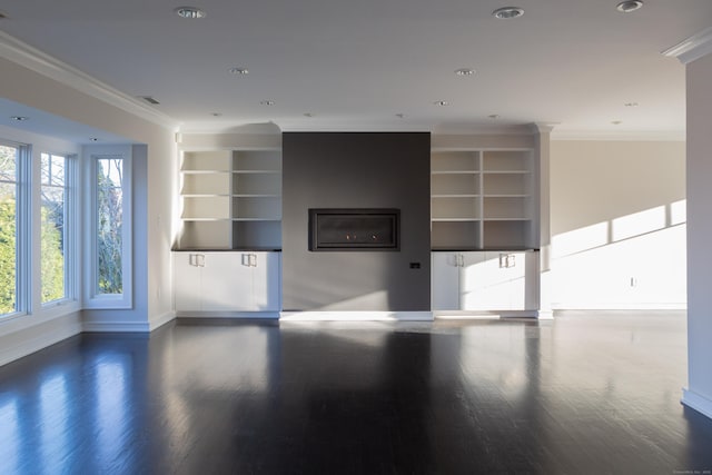 9 Schiller Rd, Fairfield, CT 06825 - unfurnished living room with wood finished floors, a large fireplace, baseboards, and ornamental molding