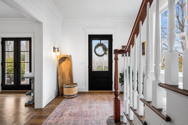 31 Birch Hill Rd, Lyme, CT 06371 - entryway with healthy amount of natural light, crown molding, wood finished floors, french doors, and baseboards