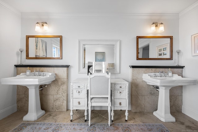 31 Birch Hill Rd, Lyme, CT 06371 - bathroom with ornamental molding, tile walls, and baseboards
