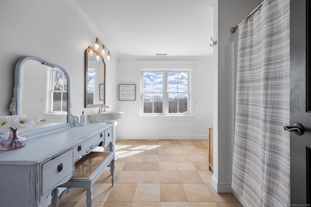 31 Birch Hill Rd, Lyme, CT 06371 - full bathroom with ornamental molding, baseboards, and vanity