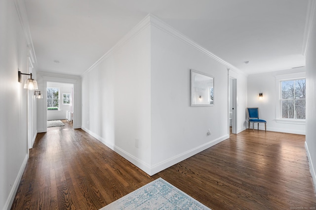 31 Birch Hill Rd, Lyme, CT 06371 - hallway featuring dark wood-style floors, ornamental molding, and baseboards