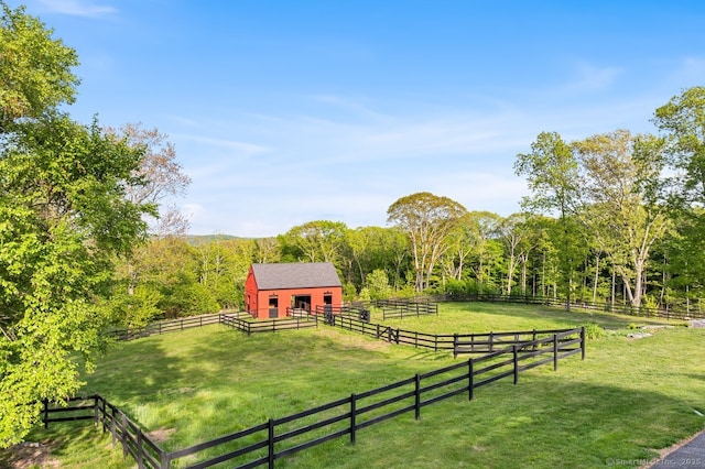 31 Birch Hill Rd, Lyme, CT 06371 - view of yard with an outbuilding, an exterior structure, a wooded view, and a view of countryside