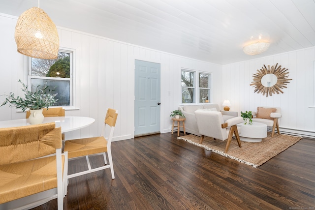 living area with a baseboard radiator and wood finished floors