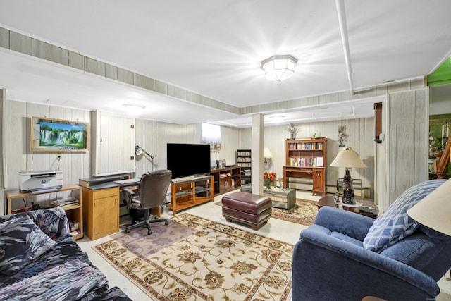 living room featuring baseboard heating