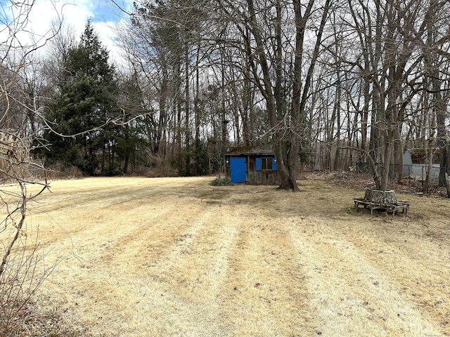 view of yard featuring a shed and an outdoor structure