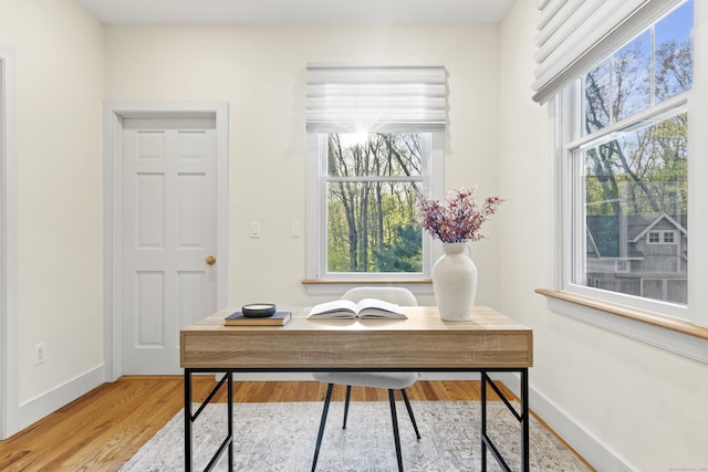 office with light wood-style floors and baseboards