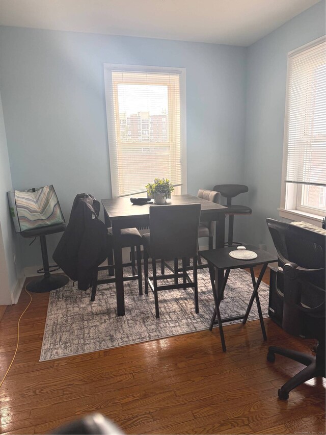 dining room featuring a wealth of natural light and wood finished floors