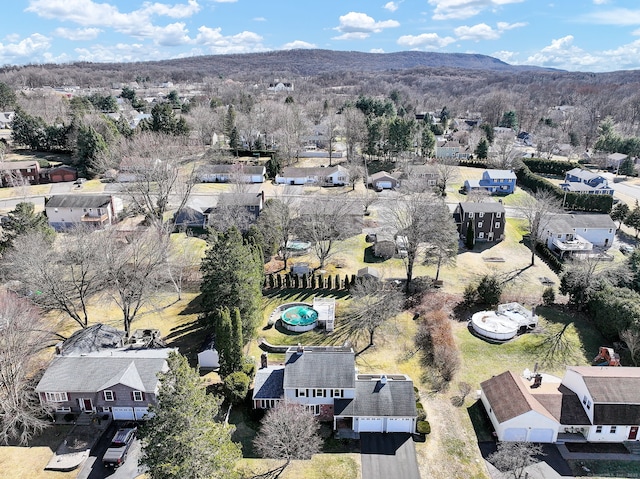 aerial view with a residential view and a mountain view