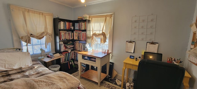 home office featuring crown molding