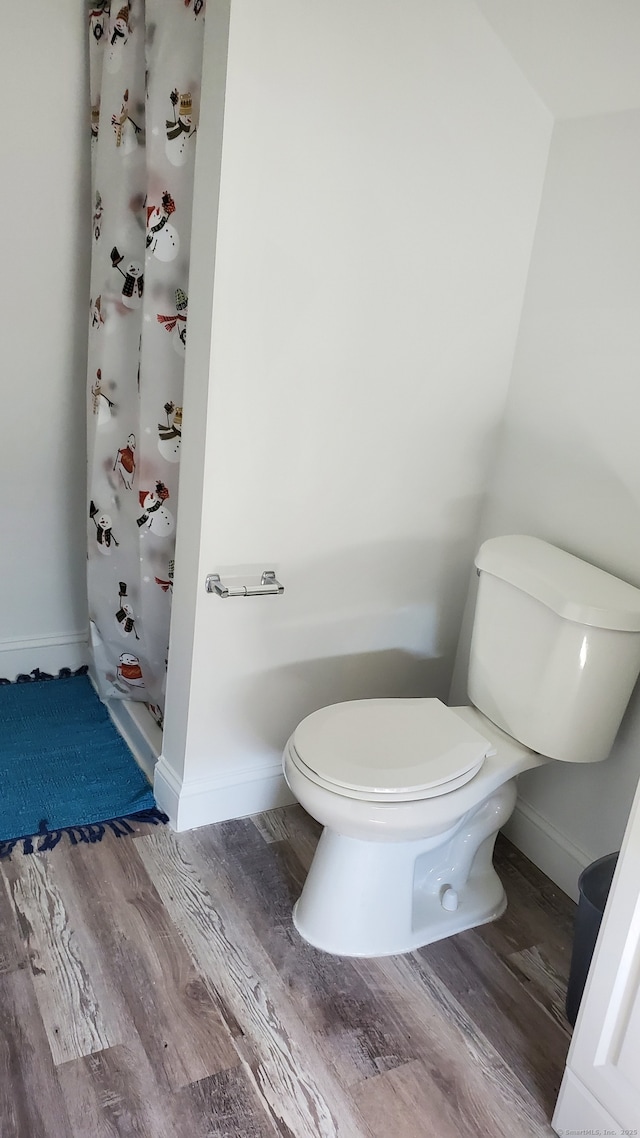 bathroom featuring toilet, baseboards, and wood finished floors