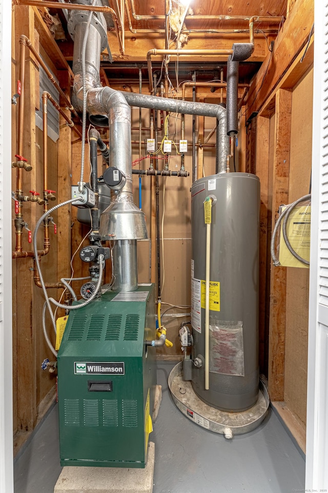 utility room featuring water heater