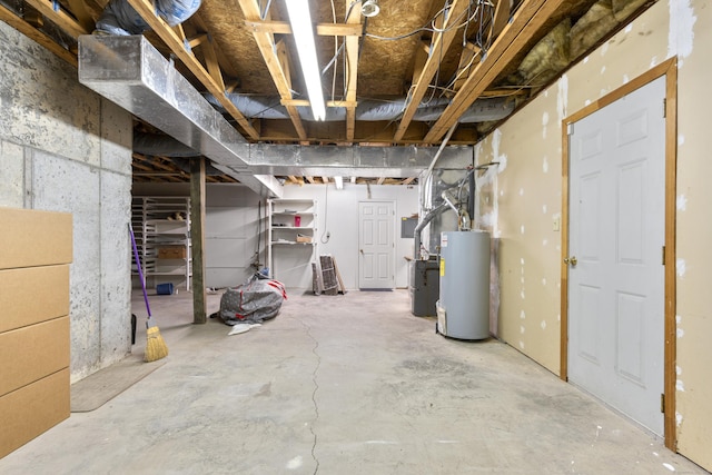 unfinished basement with water heater