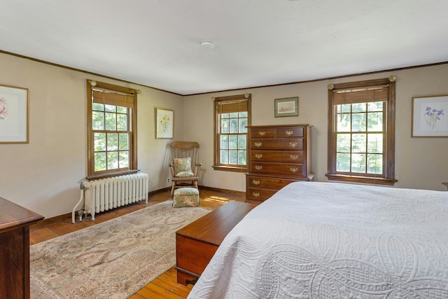 64 Old Kings Hwy S, Darien, CT 06820 - bedroom featuring radiator, wood finished floors, multiple windows, baseboards, and ornamental molding