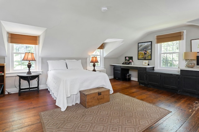 64 Old Kings Hwy S, Darien, CT 06820 - bedroom with dark wood-type flooring, multiple windows, and lofted ceiling