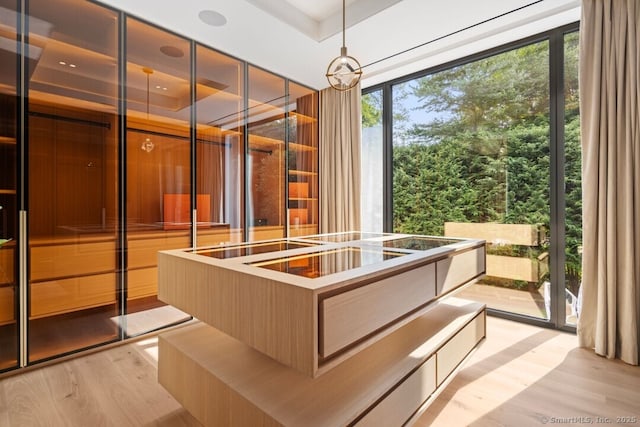 457 Field Point Rd, Greenwich, CT 06830 - interior space featuring a tray ceiling and light wood-style flooring