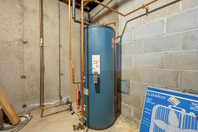 utility room with water heater