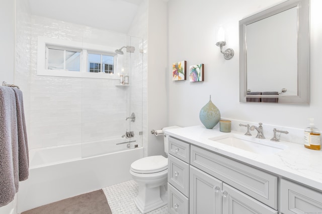 full bathroom with toilet,  shower combination, and vanity