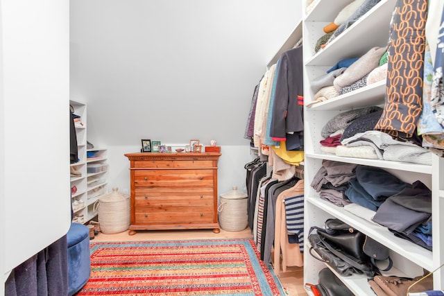 walk in closet featuring wood finished floors