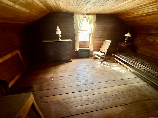 interior space featuring wood ceiling, vaulted ceiling, and hardwood / wood-style floors