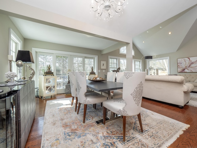 157 N Ave, Westport, CT 06880 - dining room with an inviting chandelier, plenty of natural light, wood finished floors, and lofted ceiling