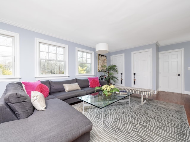 157 N Ave, Westport, CT 06880 - living area with ornamental molding, baseboards, and wood finished floors