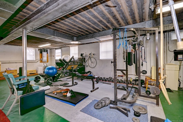 workout area with electric panel