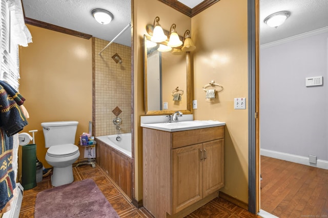 full bathroom featuring shower / bathtub combination, toilet, and crown molding