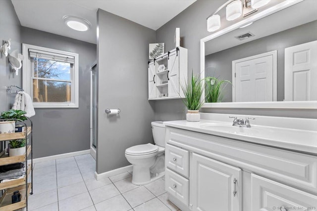 full bath with tile patterned flooring, toilet, vanity, visible vents, and baseboards