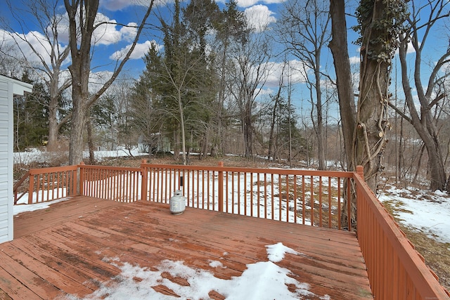 view of snow covered deck