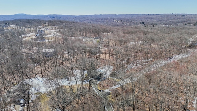 drone / aerial view with a mountain view and a forest view