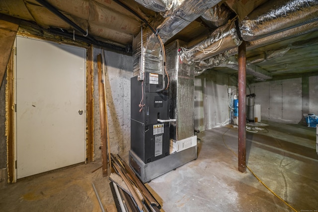 unfinished basement with heating unit