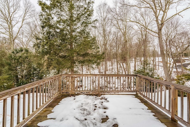 view of snow covered deck