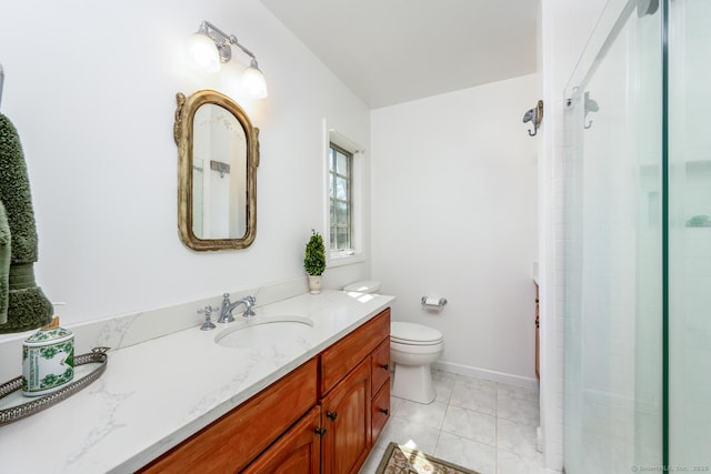 175 Mountain Rd, Wilton, CT 06897 - bathroom featuring vanity, a stall shower, toilet, and tile patterned flooring