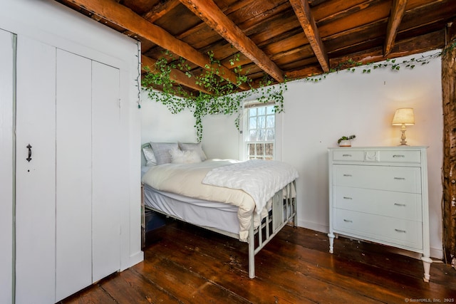175 Mountain Rd, Wilton, CT 06897 - bedroom with wood-type flooring and a wooden ceiling with exposed beams