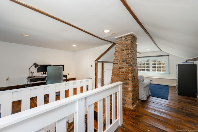 175 Mountain Rd, Wilton, CT 06897 - hall featuring hardwood / wood-style floors, lofted ceiling, recessed lighting, and a desk
