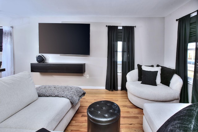 living room with baseboards and wood finished floors